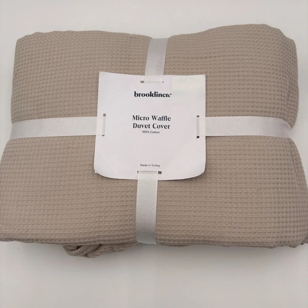 Brooklinen Micro Waffle Duvet Cover Full Queen Pebble Tan 100% Cotton Turkey